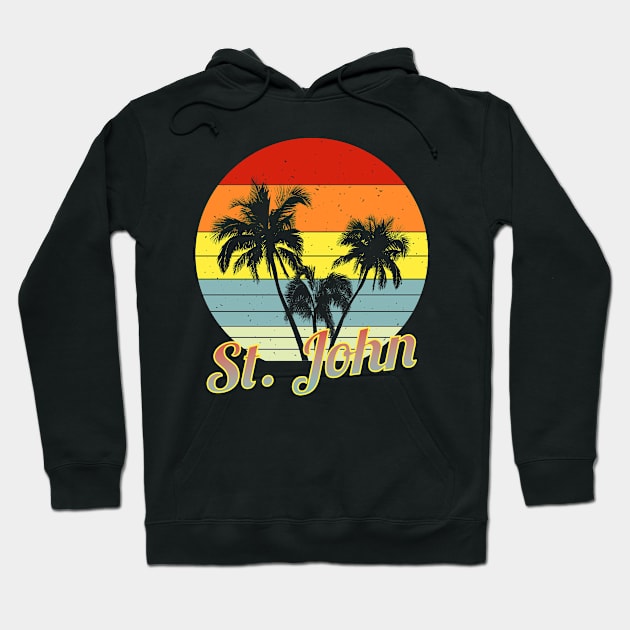 St. John Retro Tropical Palm Trees Vacation Hoodie by macdonaldcreativestudios